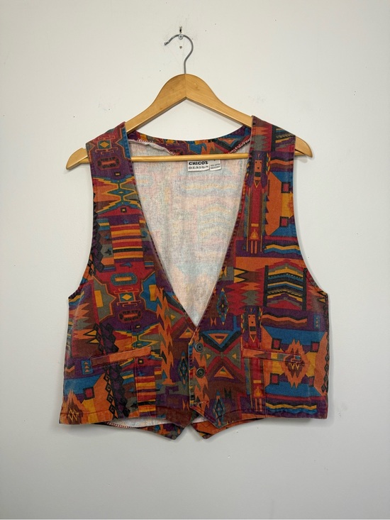 Chico's Tops - Vintage Aztec Chico's Multicolor Geometric V-Neck Women's Vest Size 2 Buckleback